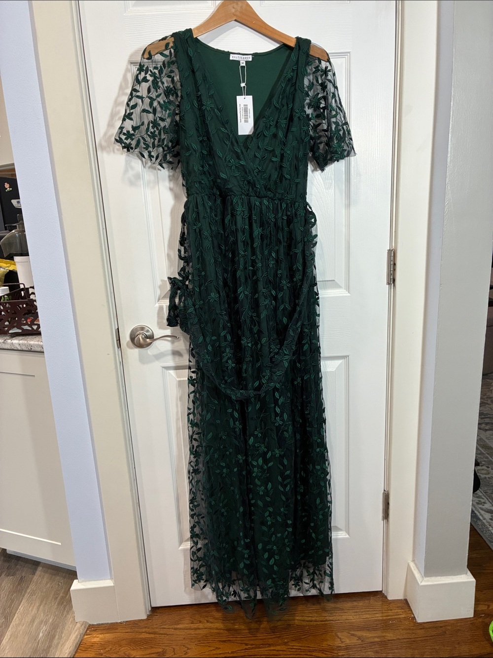 Baltic Born Forest Green Embroidered V-Neck Maxi Dress